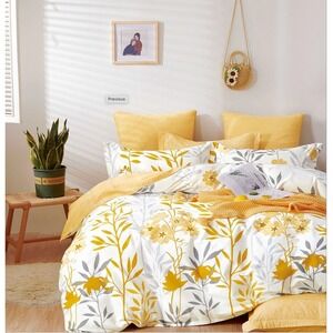Autumn Yellow Floral Bedding Cotton Reversible Comforter‎ Set Twin Boho Chic